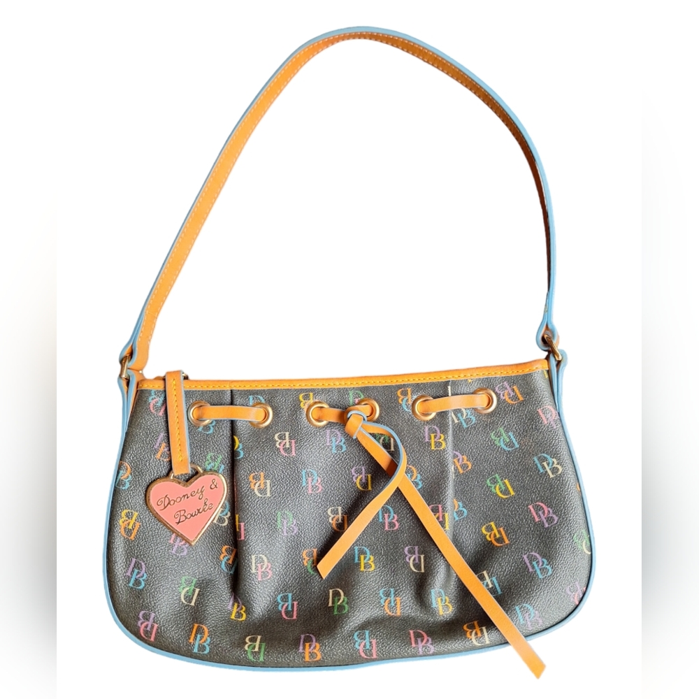 EUC Dooney & Bourke Signature Monogram Baguette Y2K Shoulder Bag Rainbow zipper!